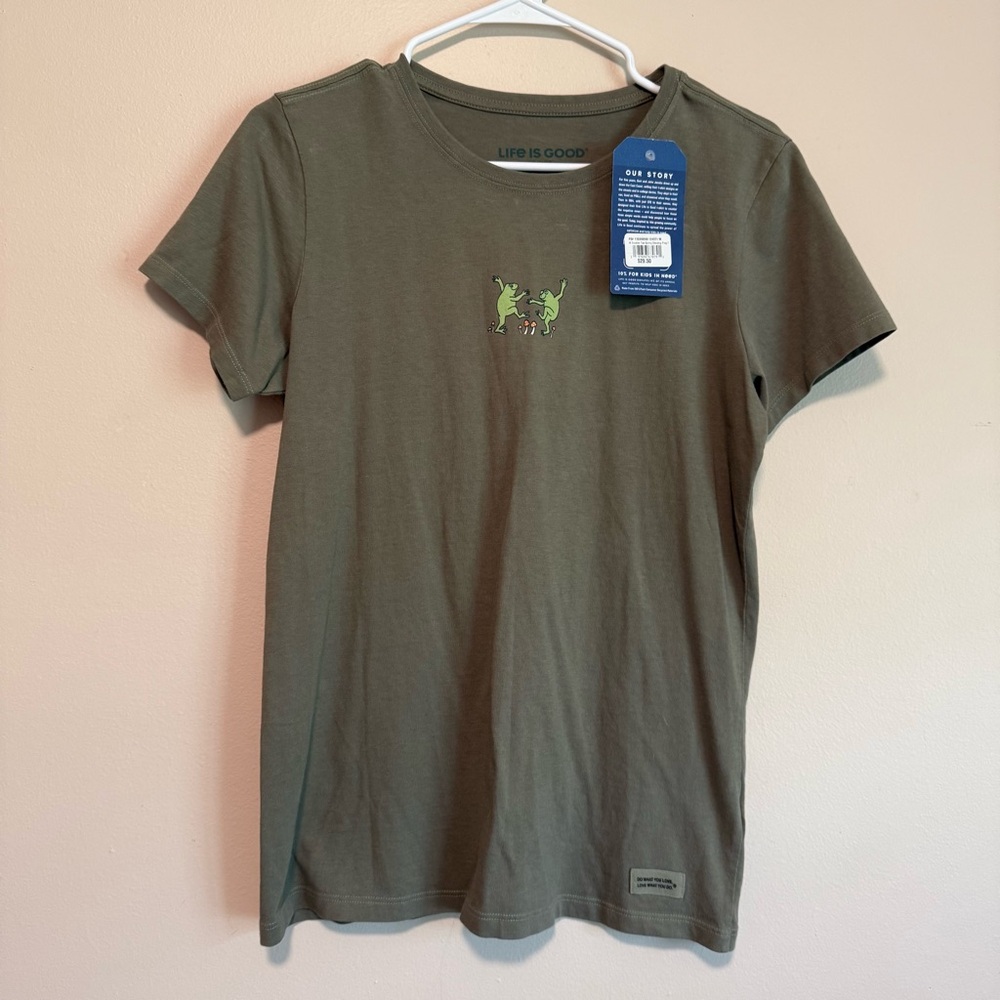 Life Is Good Sage Green Tee with Dancing Frogs